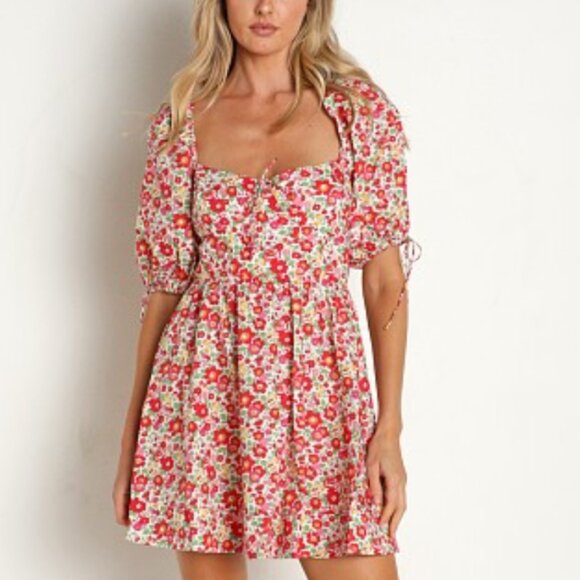 For Love & Lemons Auden Floral Puff Sleeve Mini Dress - Picture 1 of 14
